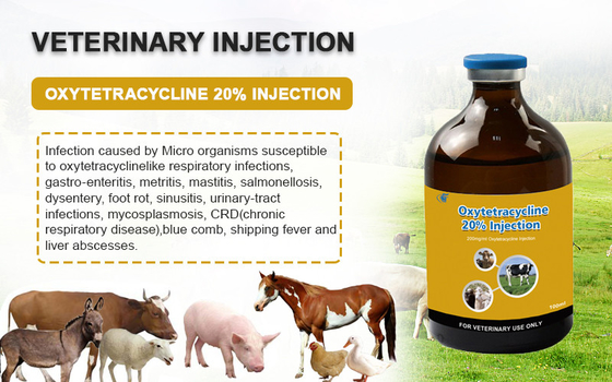 मवेशी, भेड़, बकरी, कुत्ते, पशु औषधियों के लिए पशु चिकित्सा इंजेक्शन योग्य दवाएं ऑक्सीटेट्रासाइक्लिन एचसीएल 20% इंजेक्शन