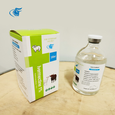 पशु चिकित्सा इंजेक्शन योग्य दवाएं कच्चा माल एंटीपैरासिटिक दवाओं के लिए आइवरमेक्टिन 1% 100 मिलीलीटर इंजेक्शन